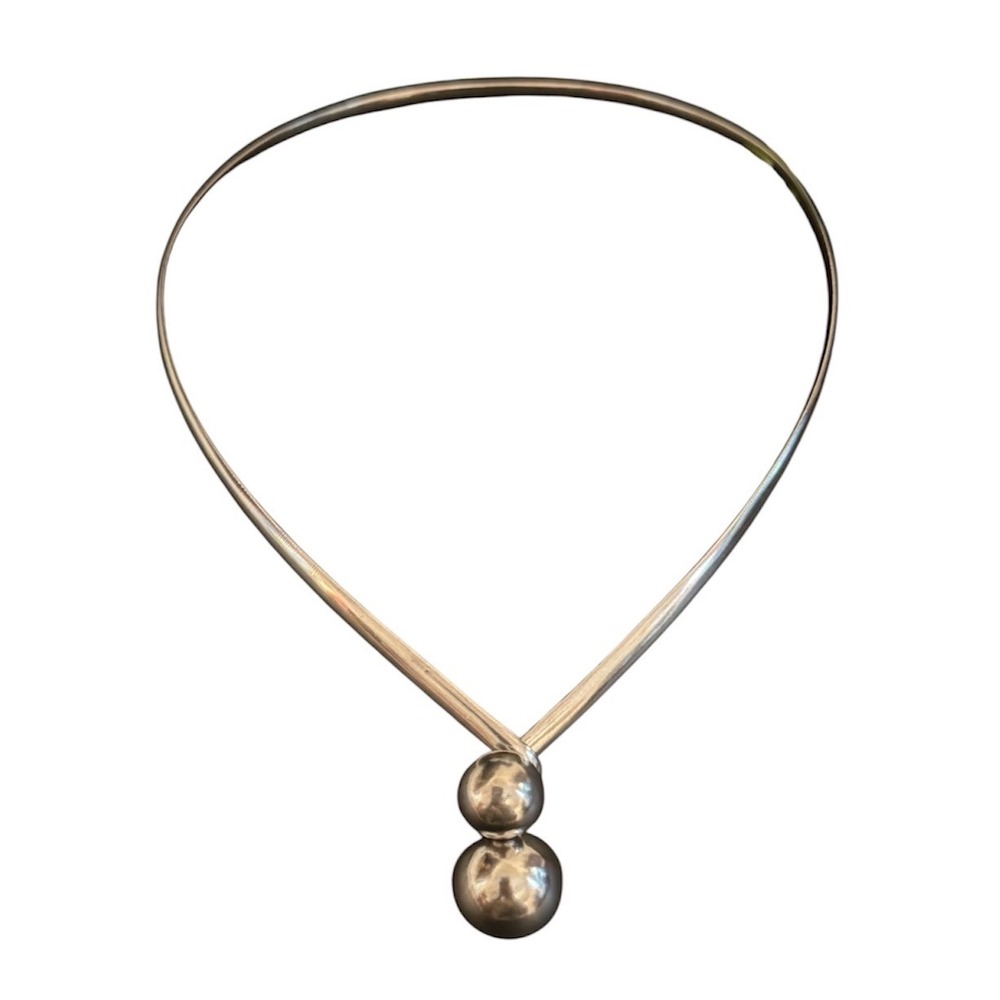 Sterling Silver Collar Necklace Double Ball Drop Torque Choker 29.2g